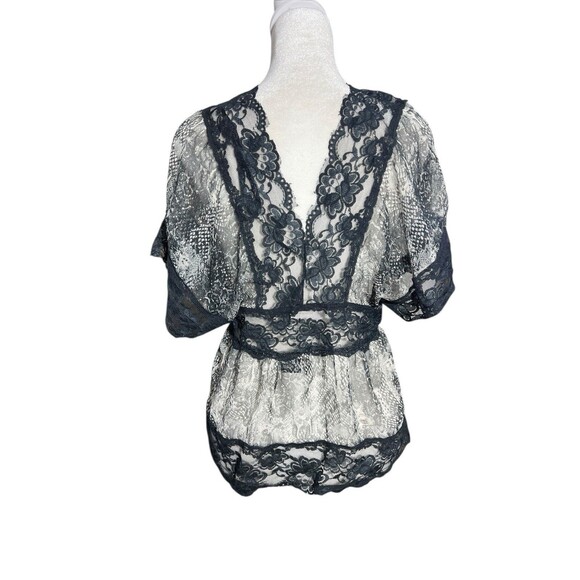 Vintage Y2K Passports Sheer Mesh Top Floral Lace Black Women's Sz L Whimsigoth - Picture 9 of 10